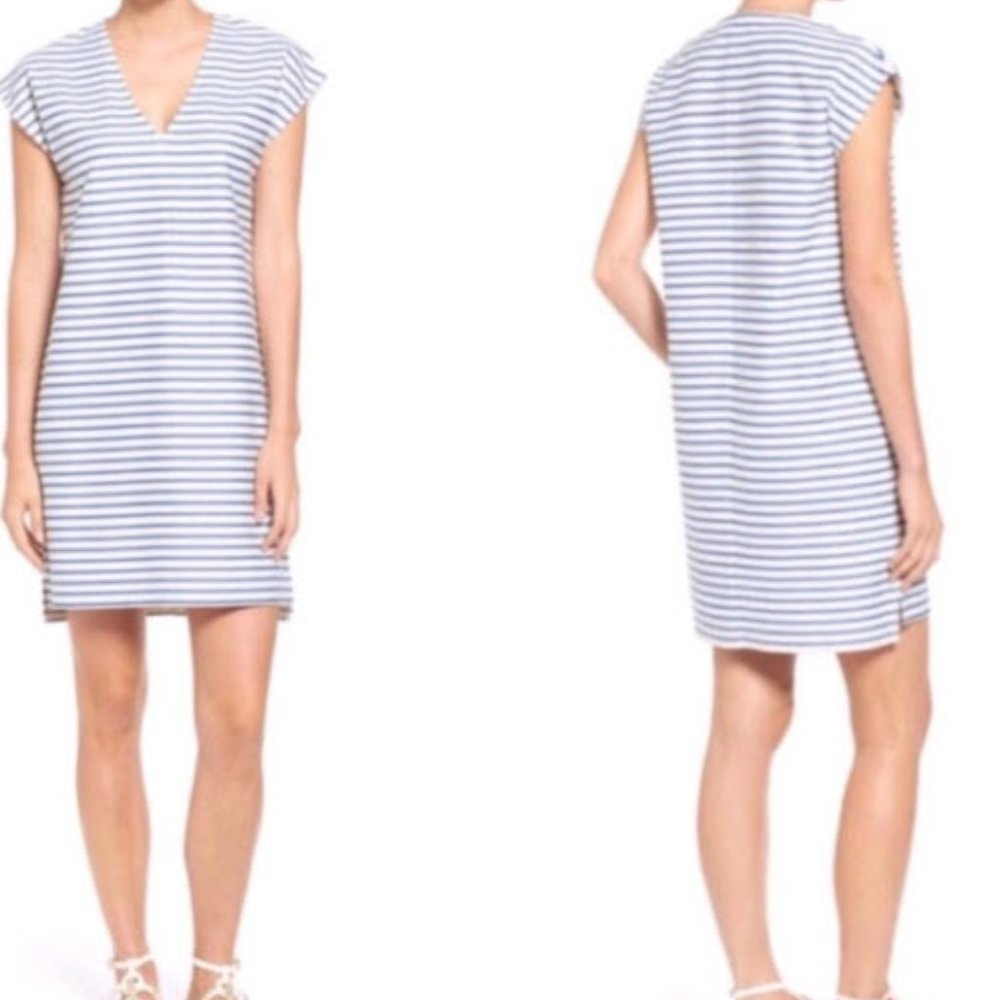 Madewell Blue/White Stripe V-Neck Shift Dress. Size XS.
